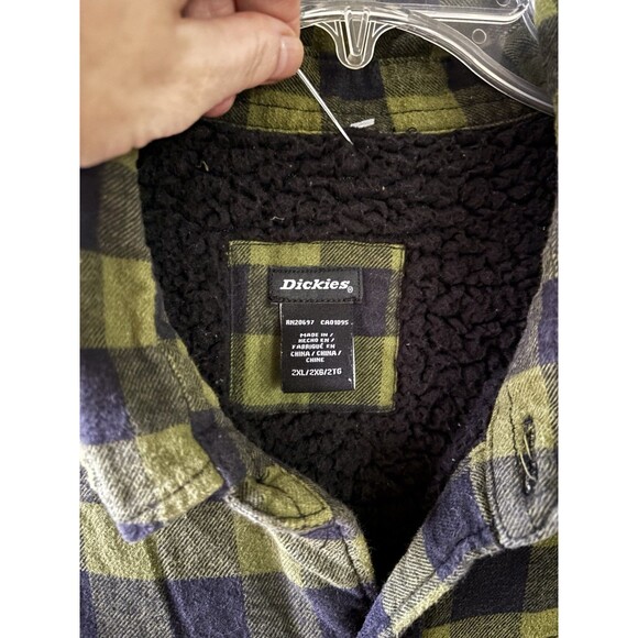 Dickies Work Shirt Jacket Green Plaid Flannel Sherpa Lined Button Down 4 Pockets - Picture 3 of 9